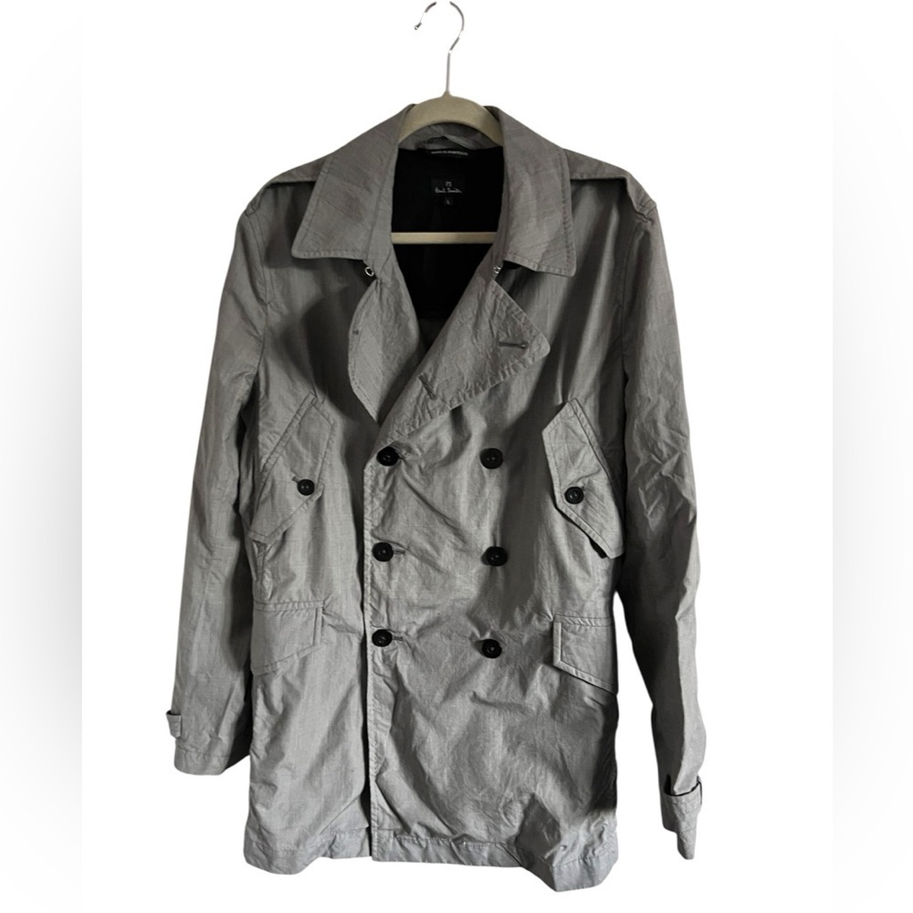 Paul Smith Cotton Outer Shell Pea Coat Grey, Size Large